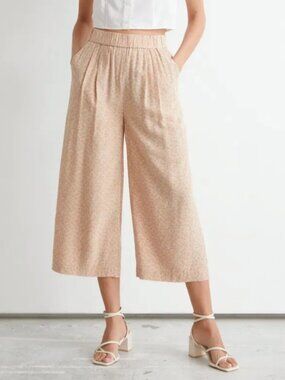 NWT 🌟 & OTHER STORIES 🌟 FLORAL PRINT WIDE LEG CROPPED PANT BEIGE SZ 10